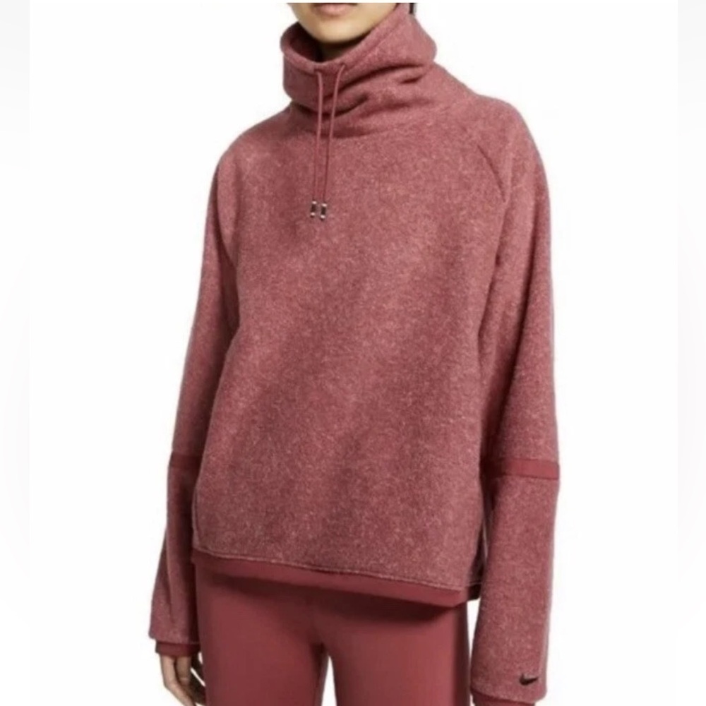 Nike Therma Fleece Size XL Pink Long Neck Hoodie Womans Funnel Neck